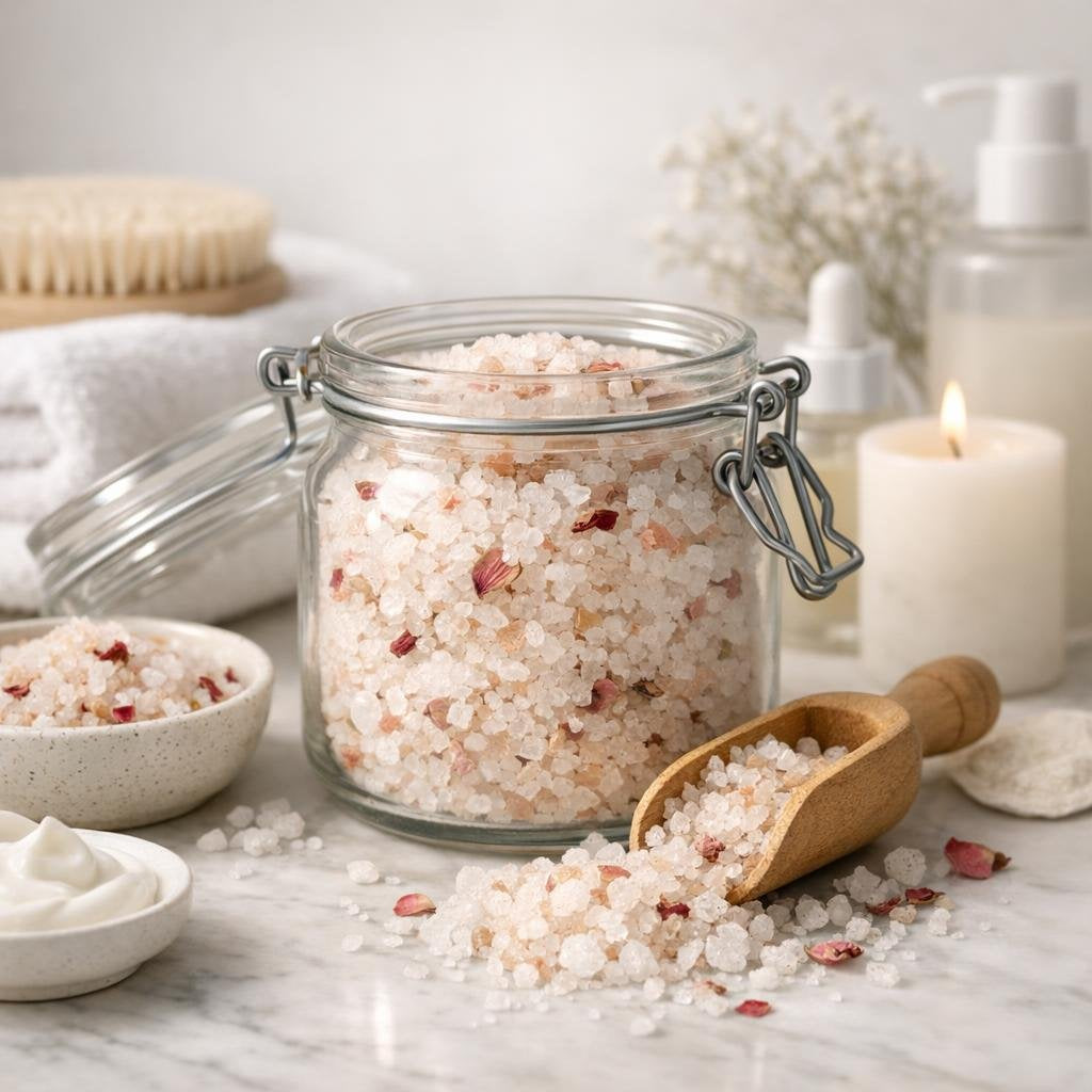 Mineral bath salts for relaxing spa-style soaking