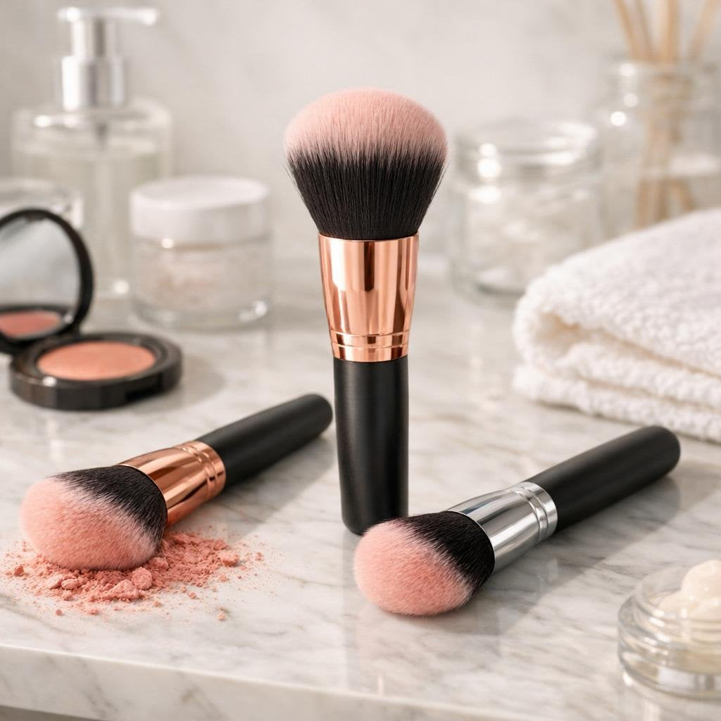 Angled blush brush for seamless cheek colour blending