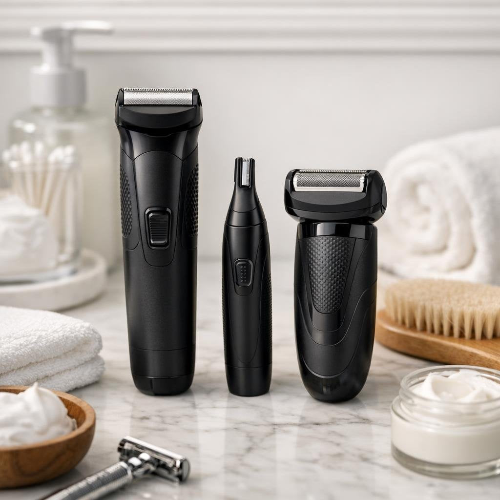 Cordless body hair groomer with adjustable trimming guards
