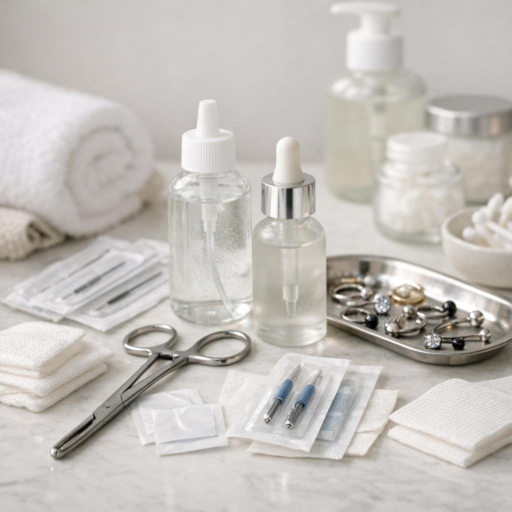 Organized body piercing kits, needles, and supplies