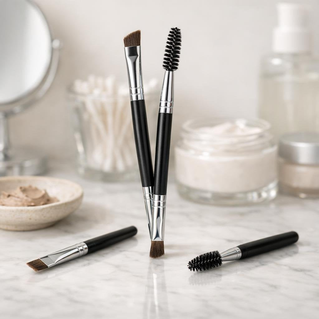 Angled brow brush and spoolie for precise definition