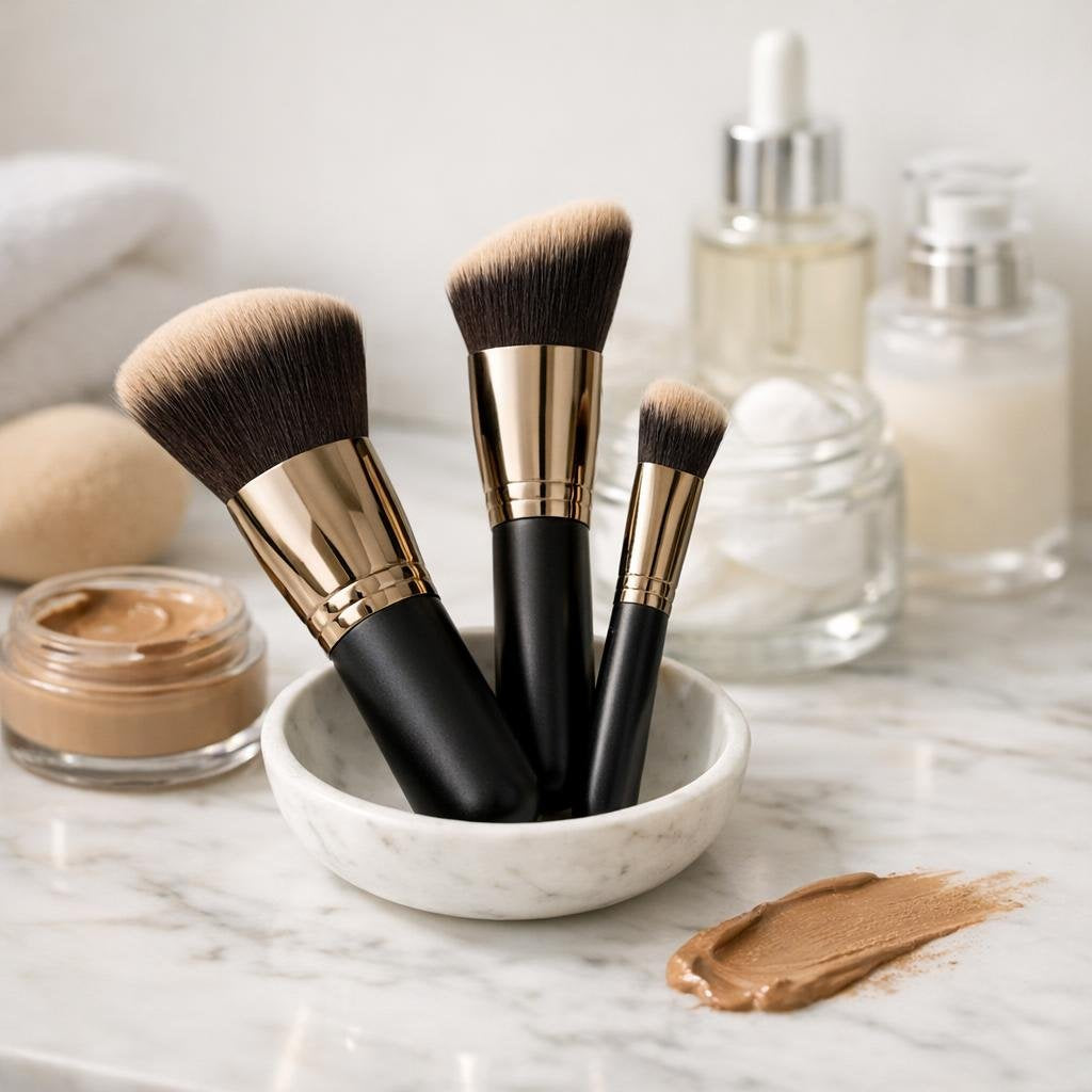Angled contour brushes for smooth cheekbone sculpting