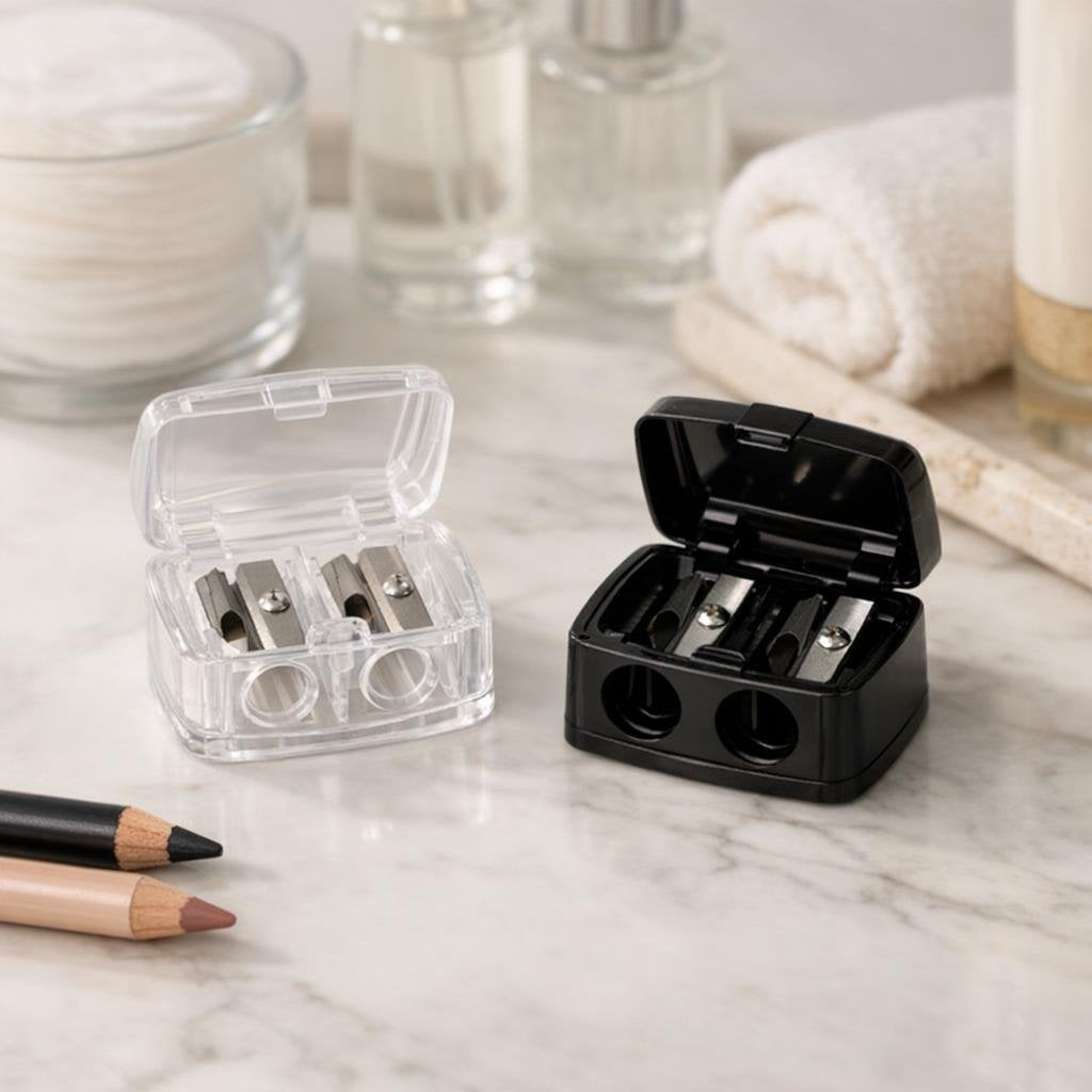Dual-hole cosmetic pencil sharpener for eyeliner and lip liner