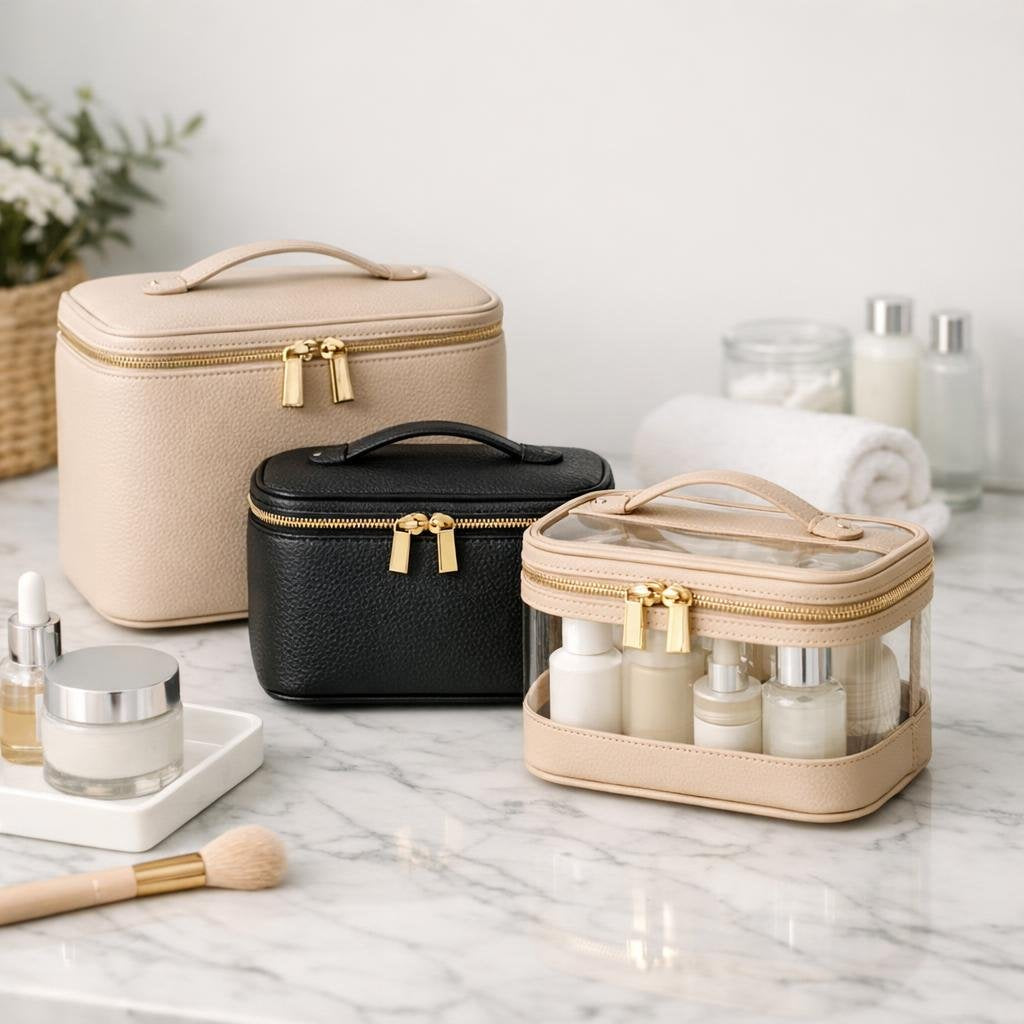 Organized cosmetic travel cases for makeup and toiletries