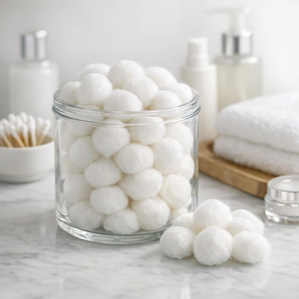 Soft premium cotton balls for skincare and first aid