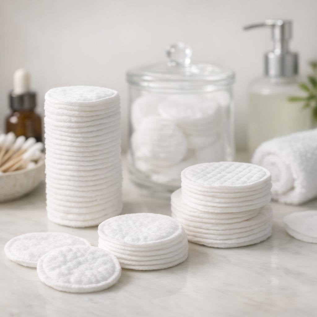 Low-lint cotton rounds for makeup and toner use