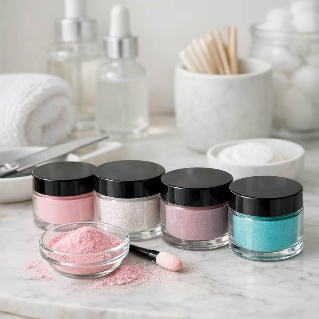 Assorted dip manicure powder jars in colour shades