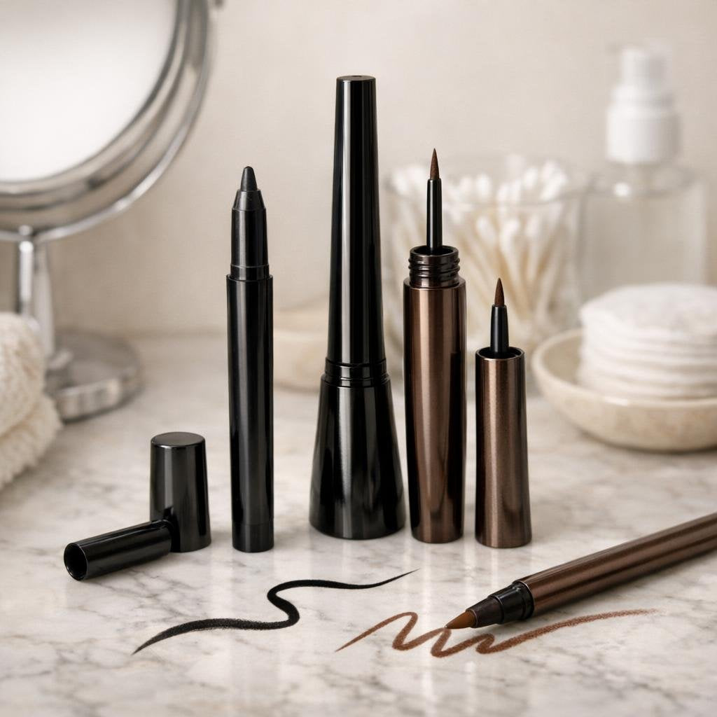 Precision eye liners for wings, tightlining, and smoky looks