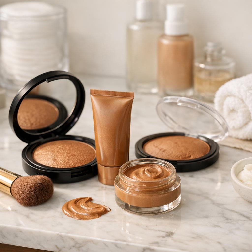 Powder and cream face bronzers for warm definition
