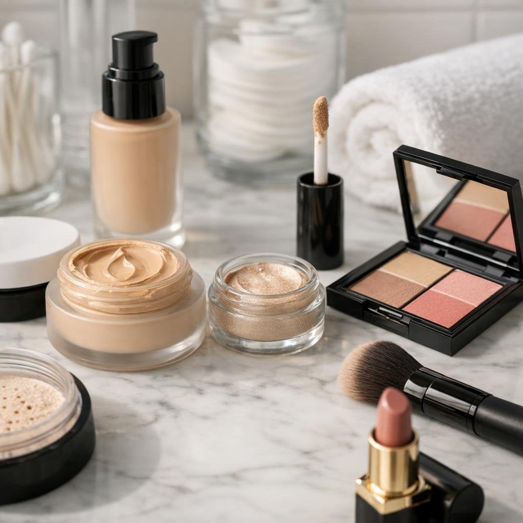 Face makeup tools with palettes, mirrors, and removers