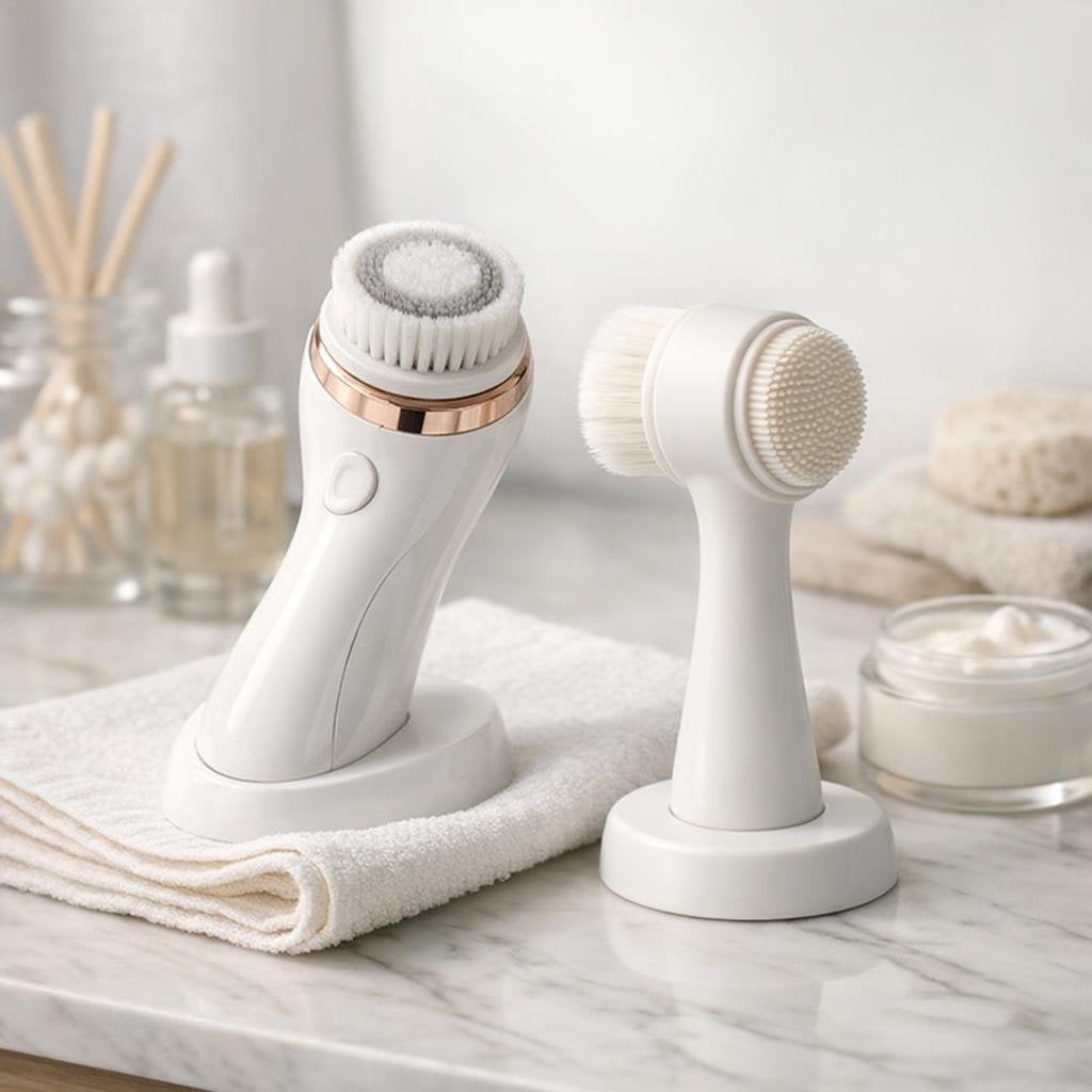 Facial cleansing brush with soft bristles for daily exfoliation