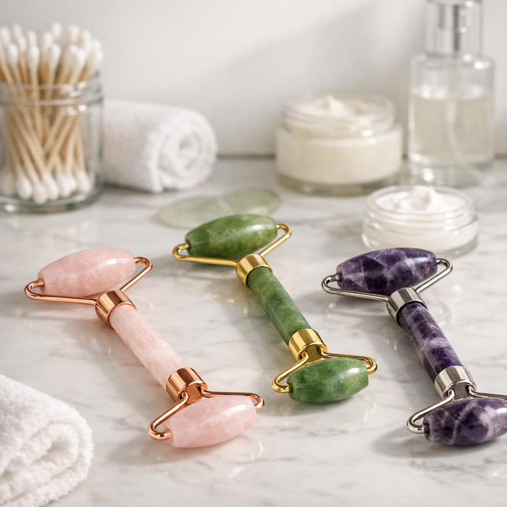 Facial roller for cooling massage and smoother serum glide