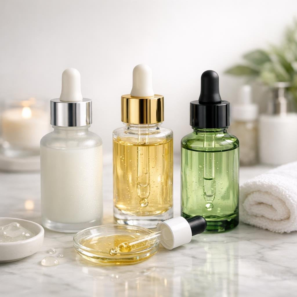Facial serums assortment for hydration, radiance, and smoothness