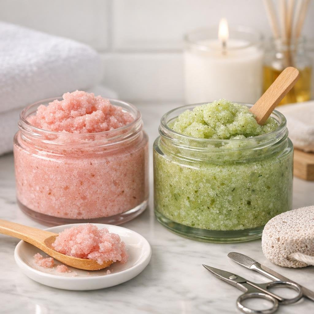 Foot and hand scrubs for smoother skin texture