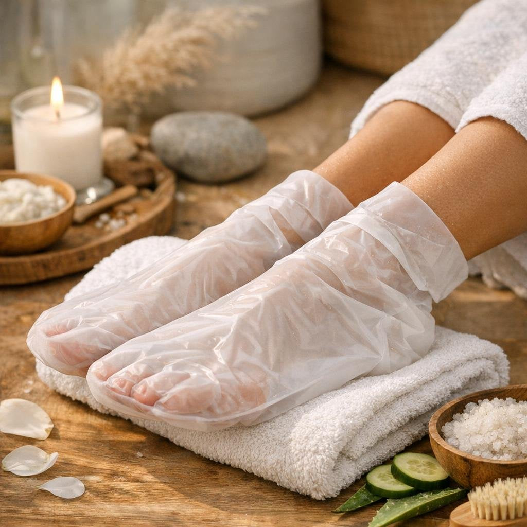 Hydrating foot masks for dry heels and calluses
