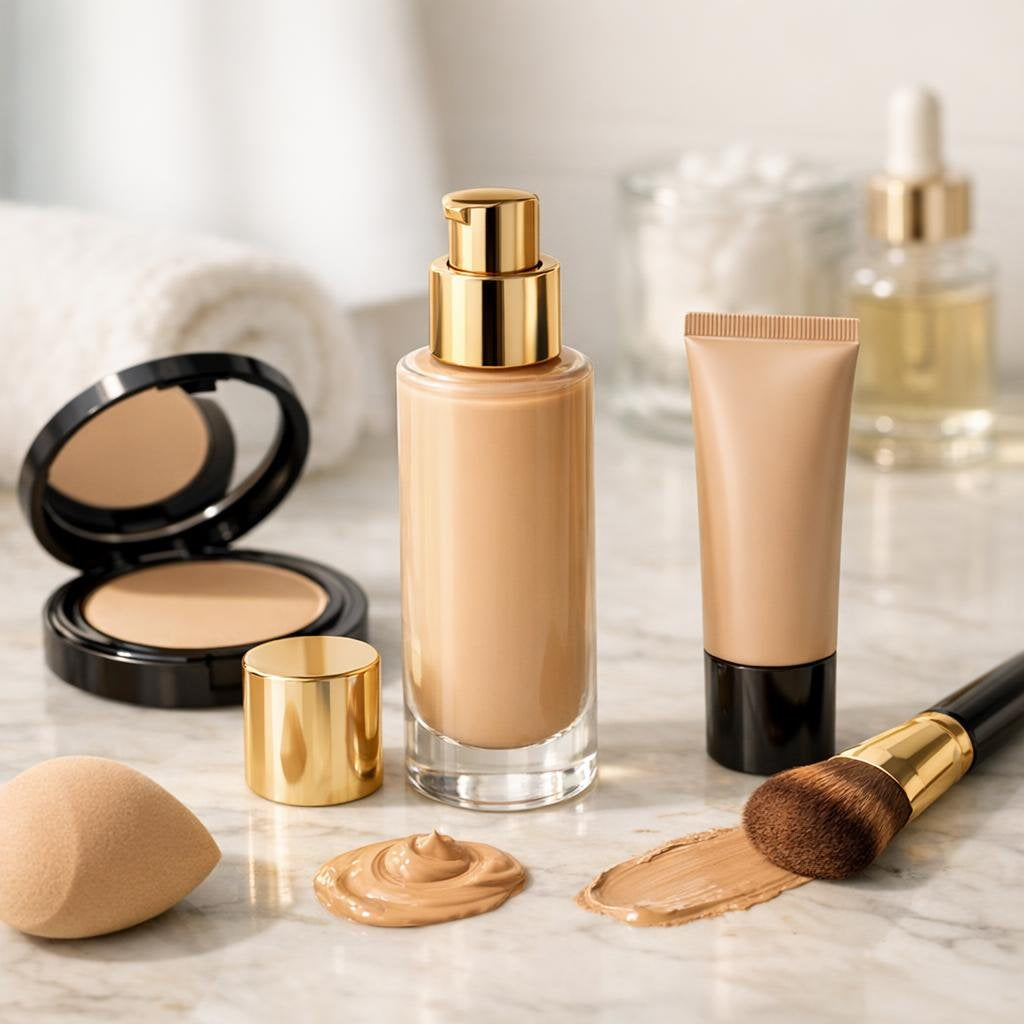 Foundation bottles with blending brushes for smooth coverage
