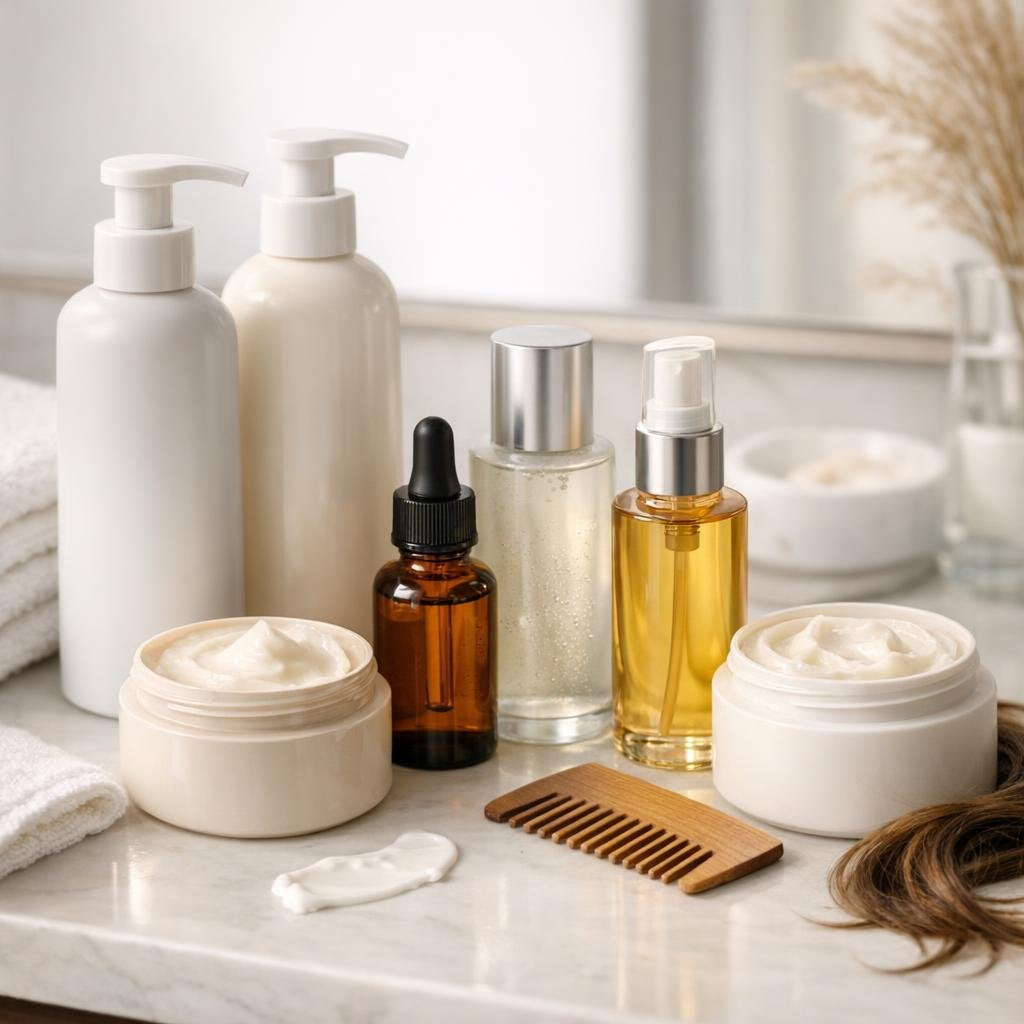 Hair care set with shampoo, conditioner, mask and oil