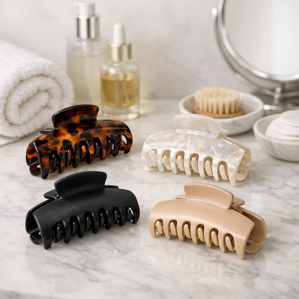 Assorted hair claws for secure updos and twists