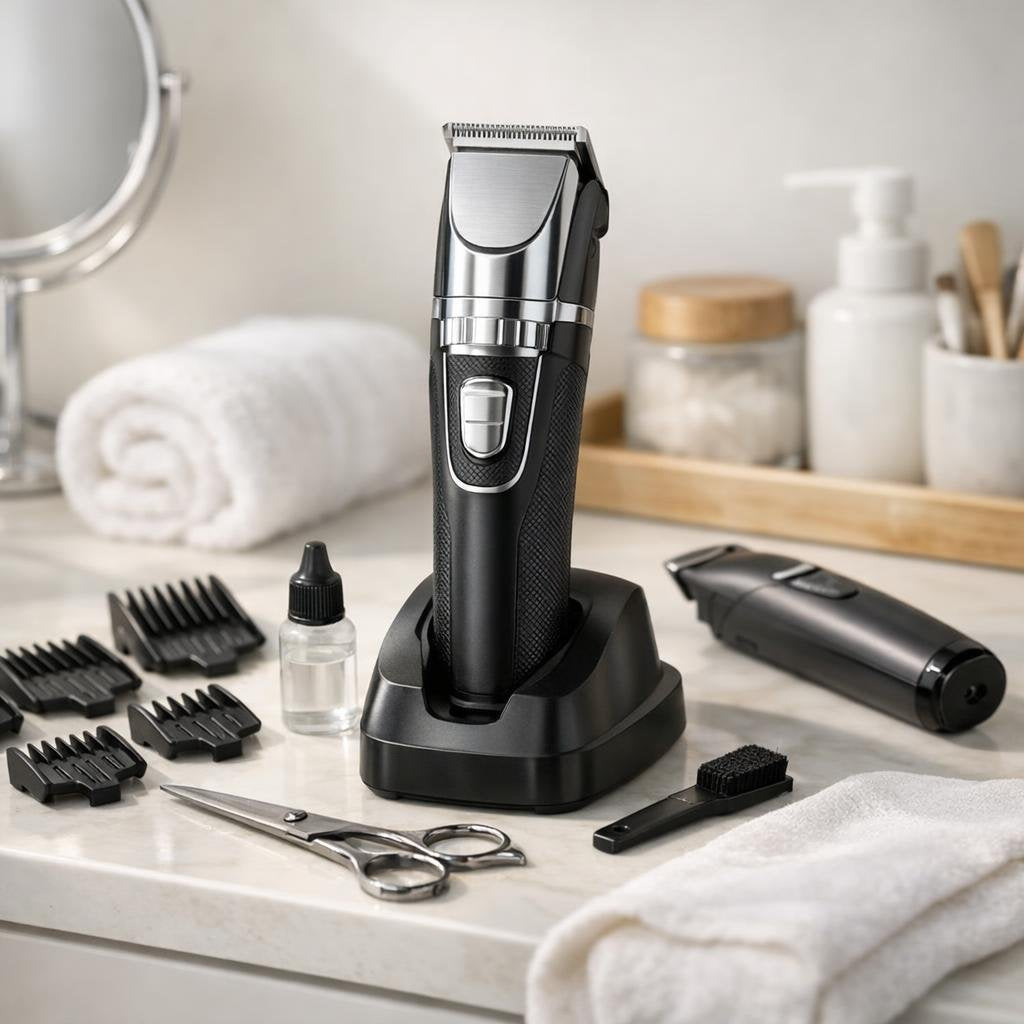 Cordless hair clipper kit with guards and oil