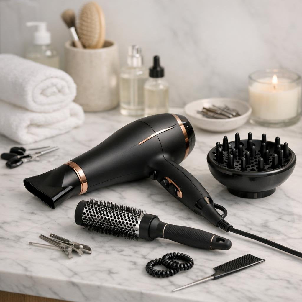 Hair dryer set with diffuser and concentrator attachments