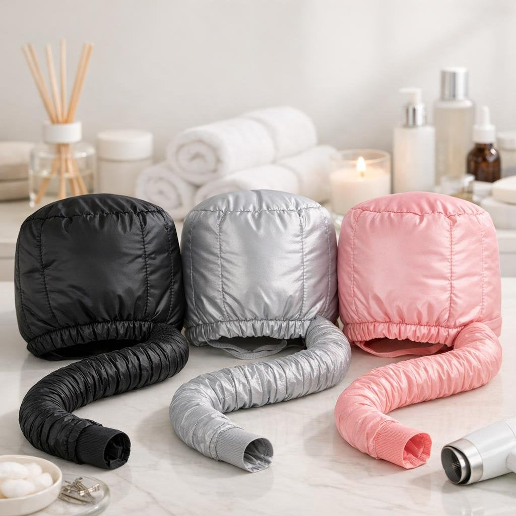Adjustable hair drying hood for hands-free drying