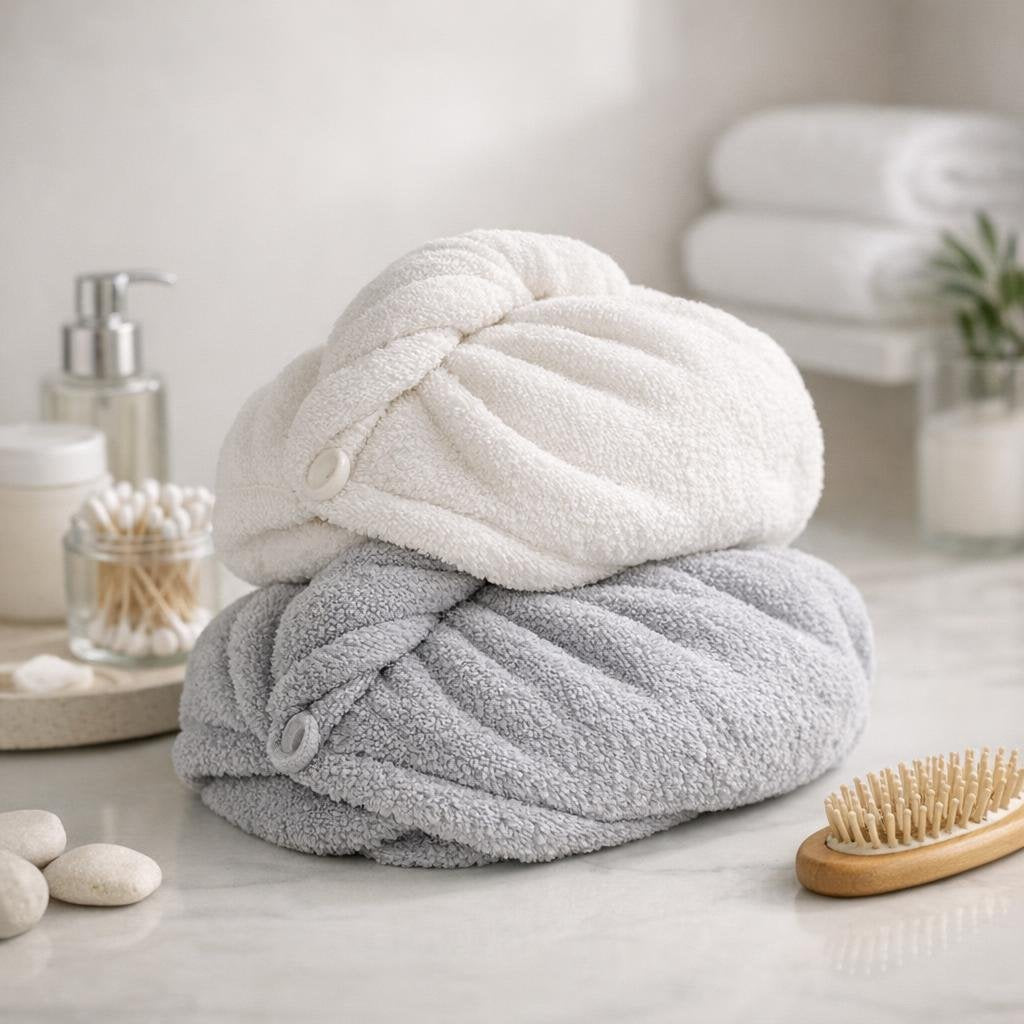 Microfibre hair towel wrap with secure button closure