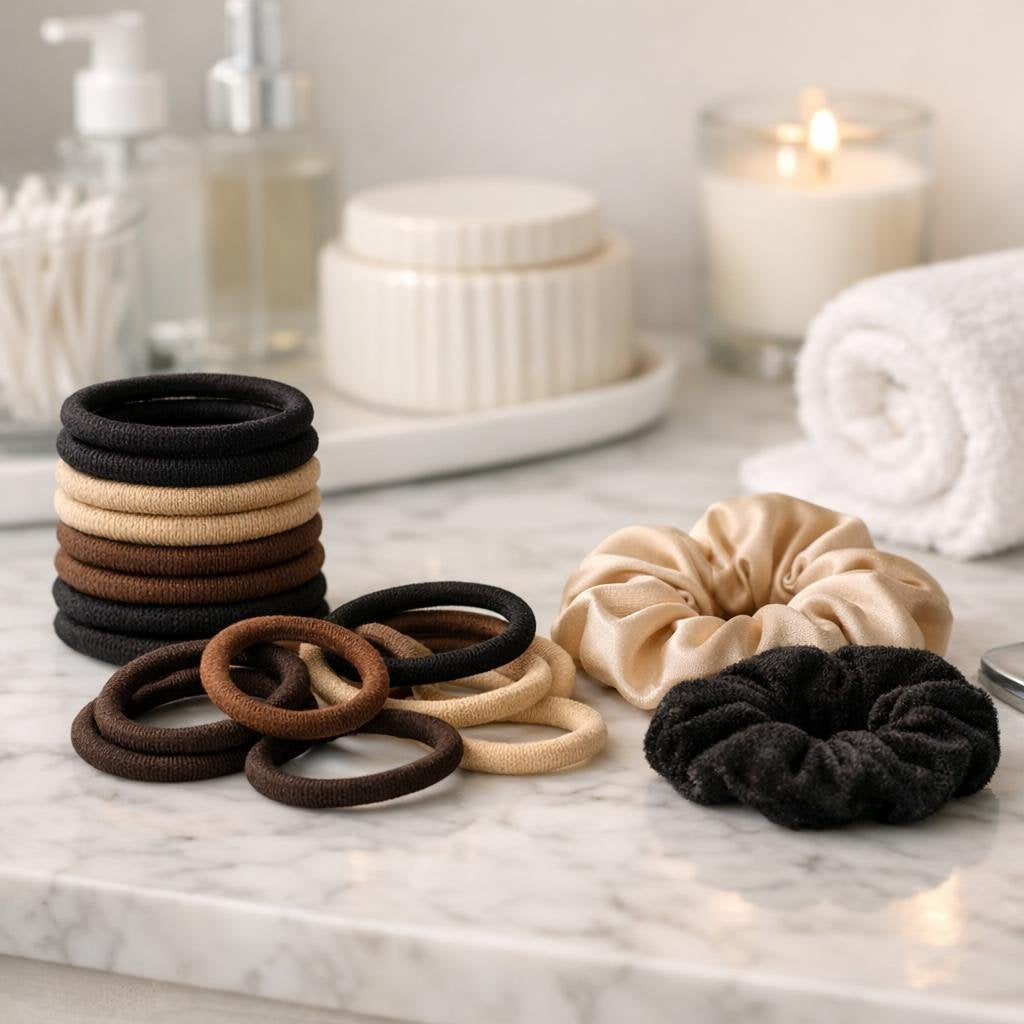 Assorted snag-free hair elastics and soft fabric ties