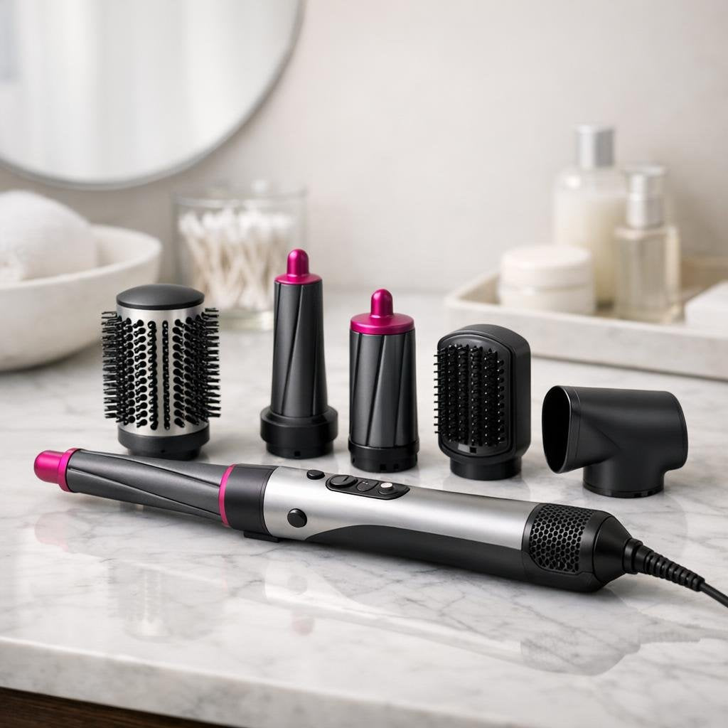 Hair multi-styler with curl and smoothing attachments set