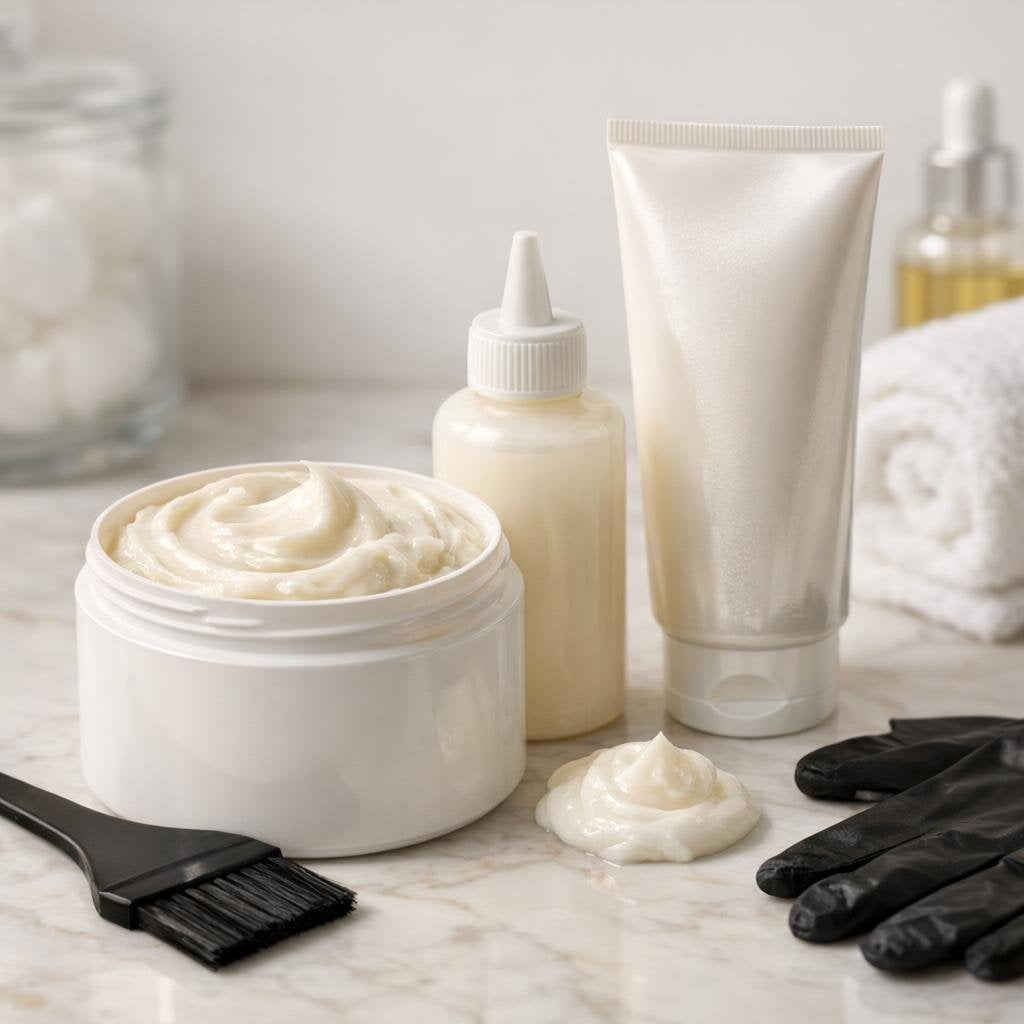Hair relaxers with neutralizing shampoo, mask, and comb