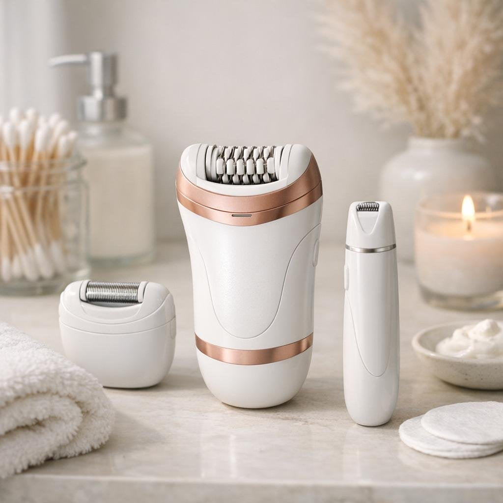 Wet dry cordless epilator with caps for hair removal