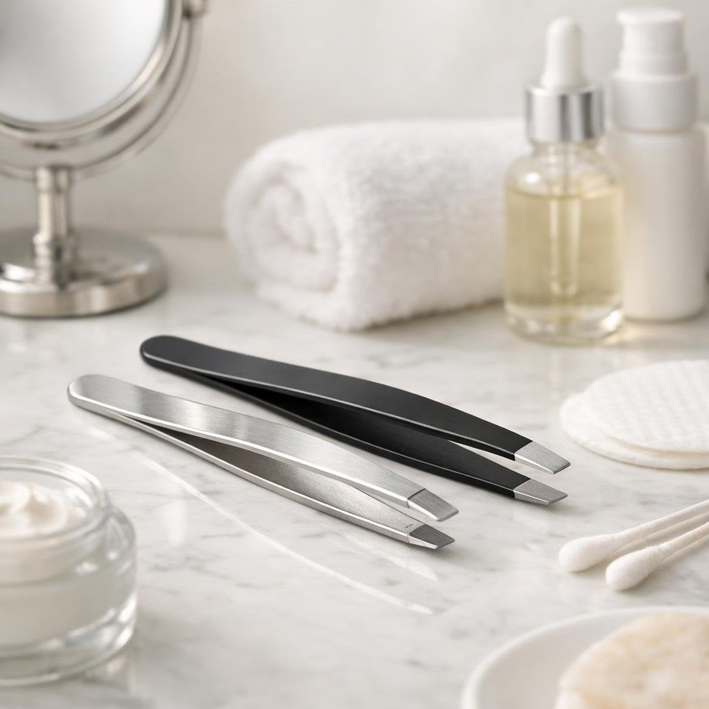 Stainless steel tweezers for precise brow and facial hair