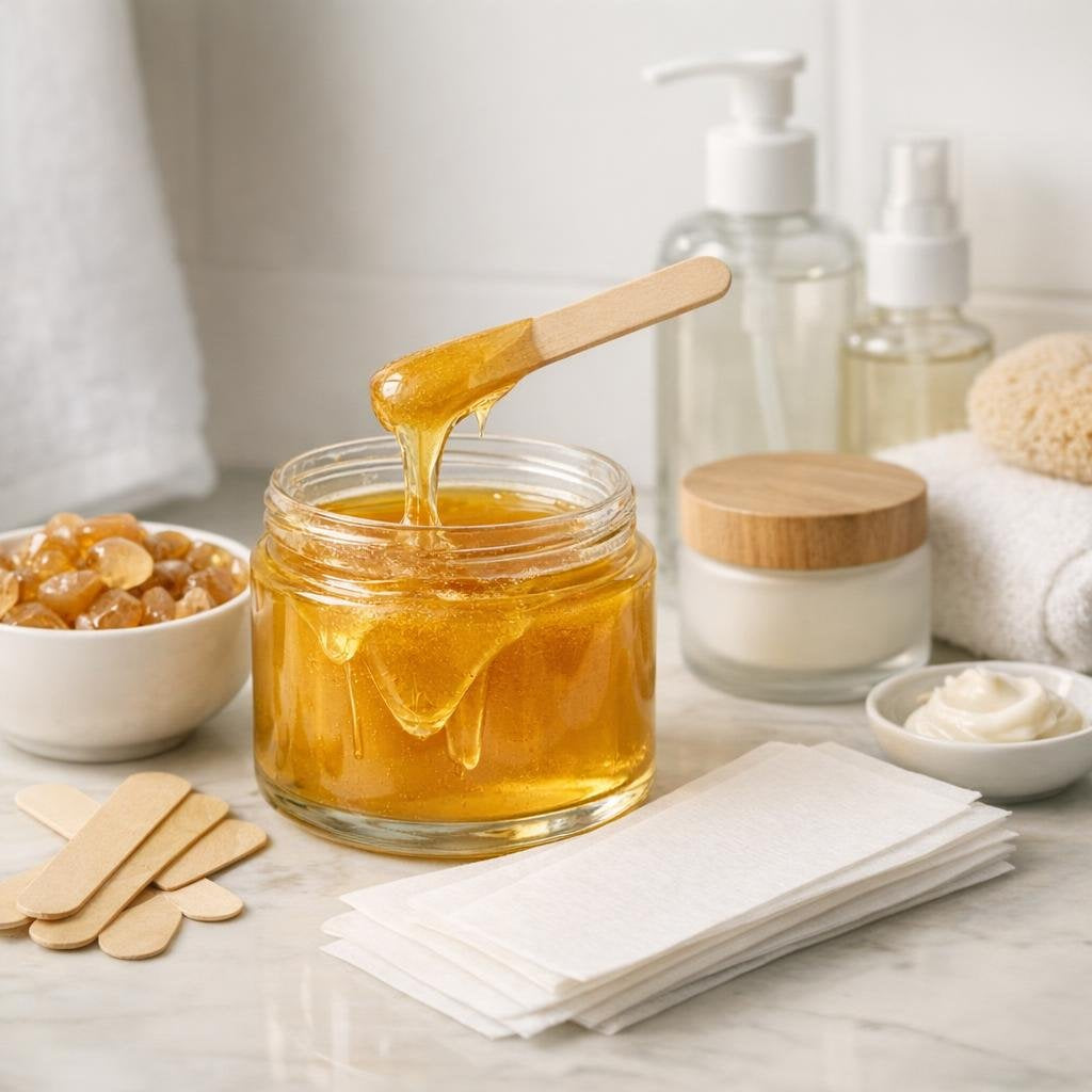 Hair removal wax with strips and wax warmer tools