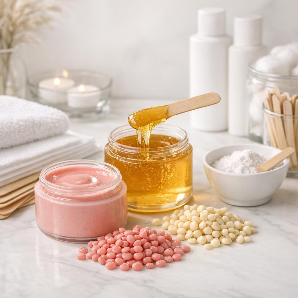 At-home waxing kit with hard wax and strips