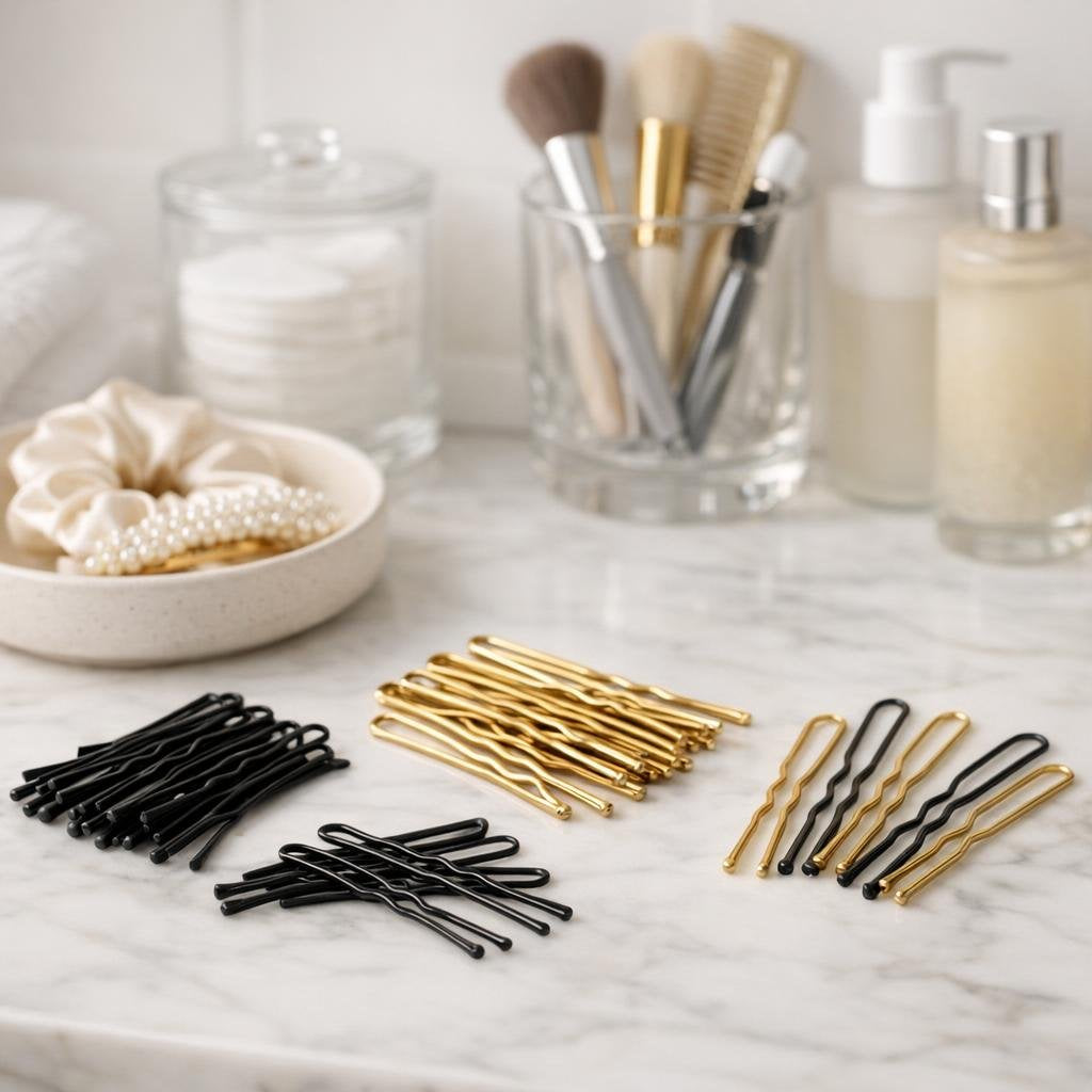 Assorted hair styling pins for secure buns and updos