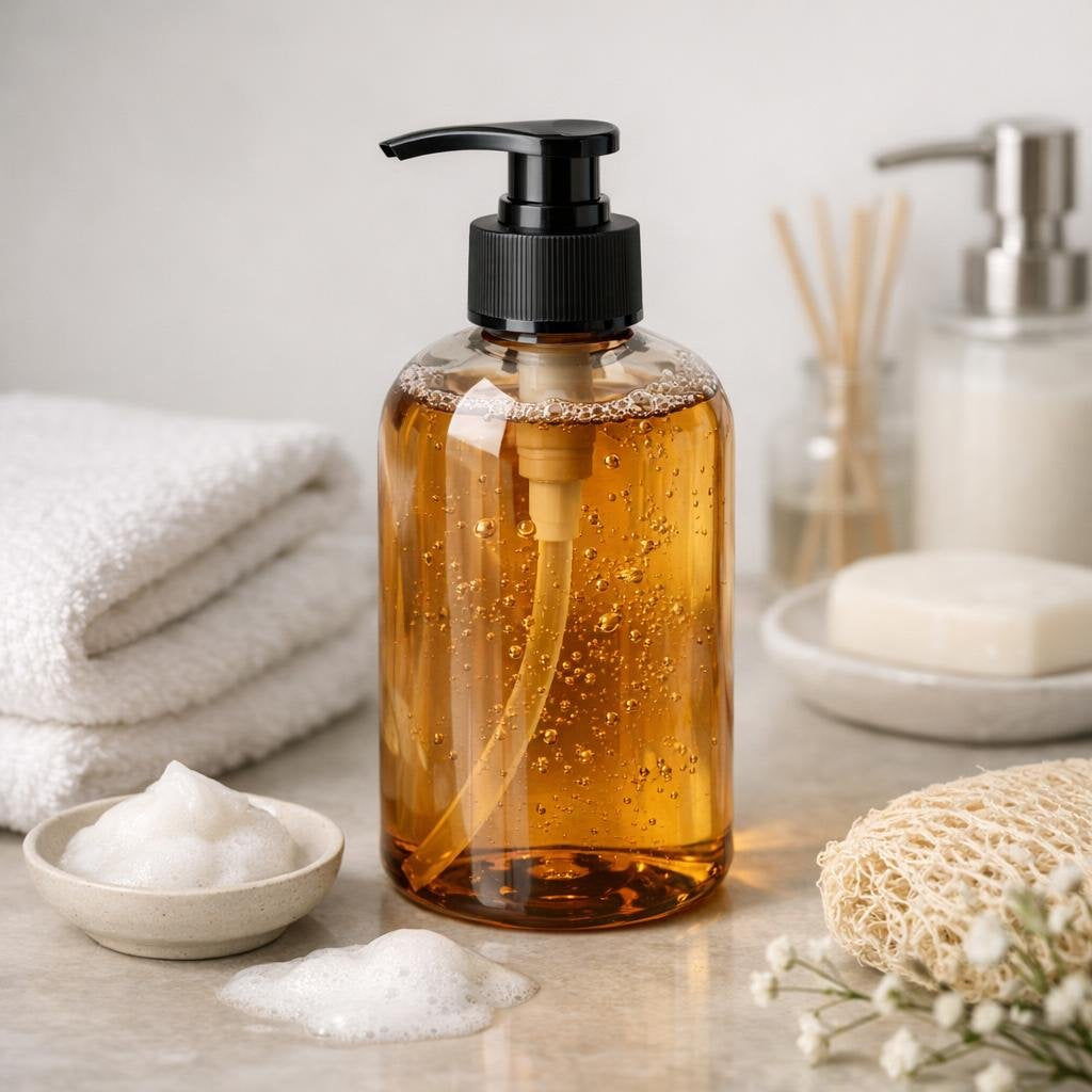 Assorted hand wash bottles for everyday sink use
