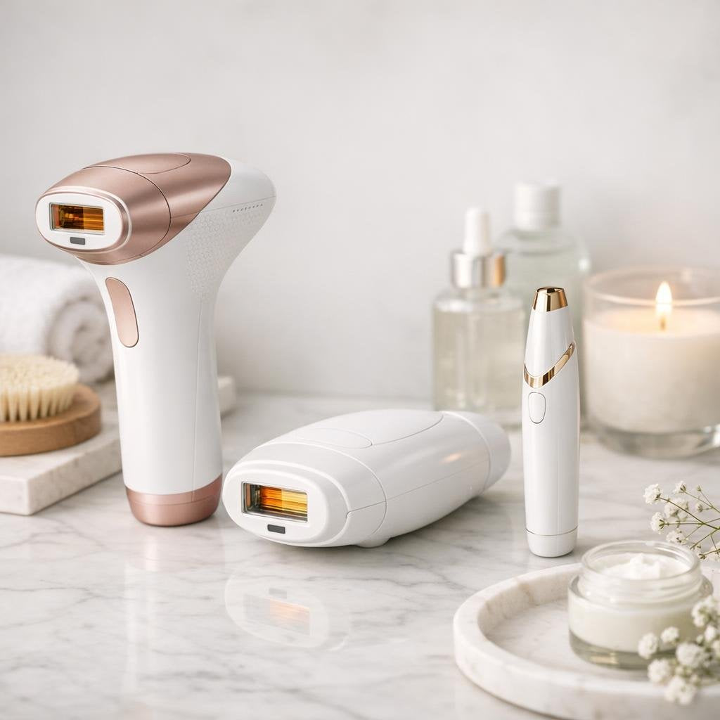 At-home IPL light hair removal device with accessories