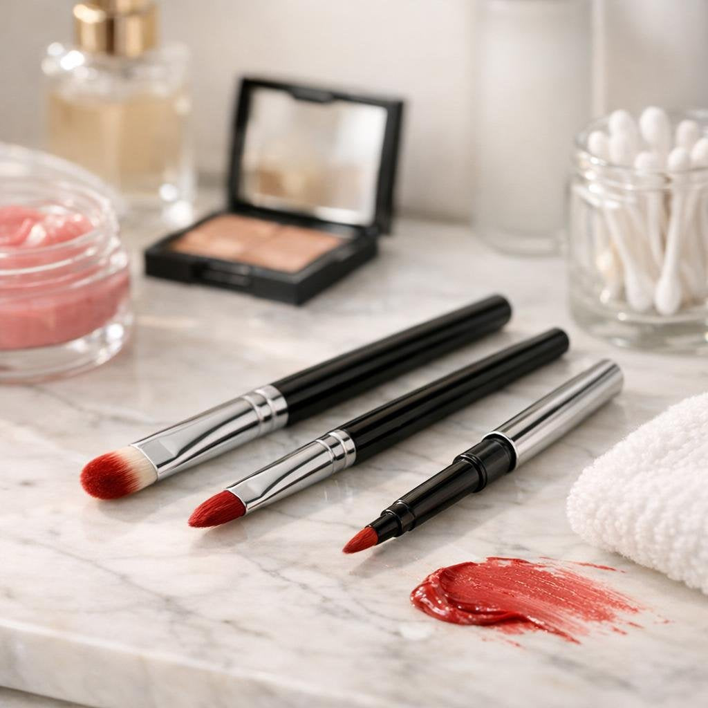 Precision lip brushes for lipstick, liner, and gloss
