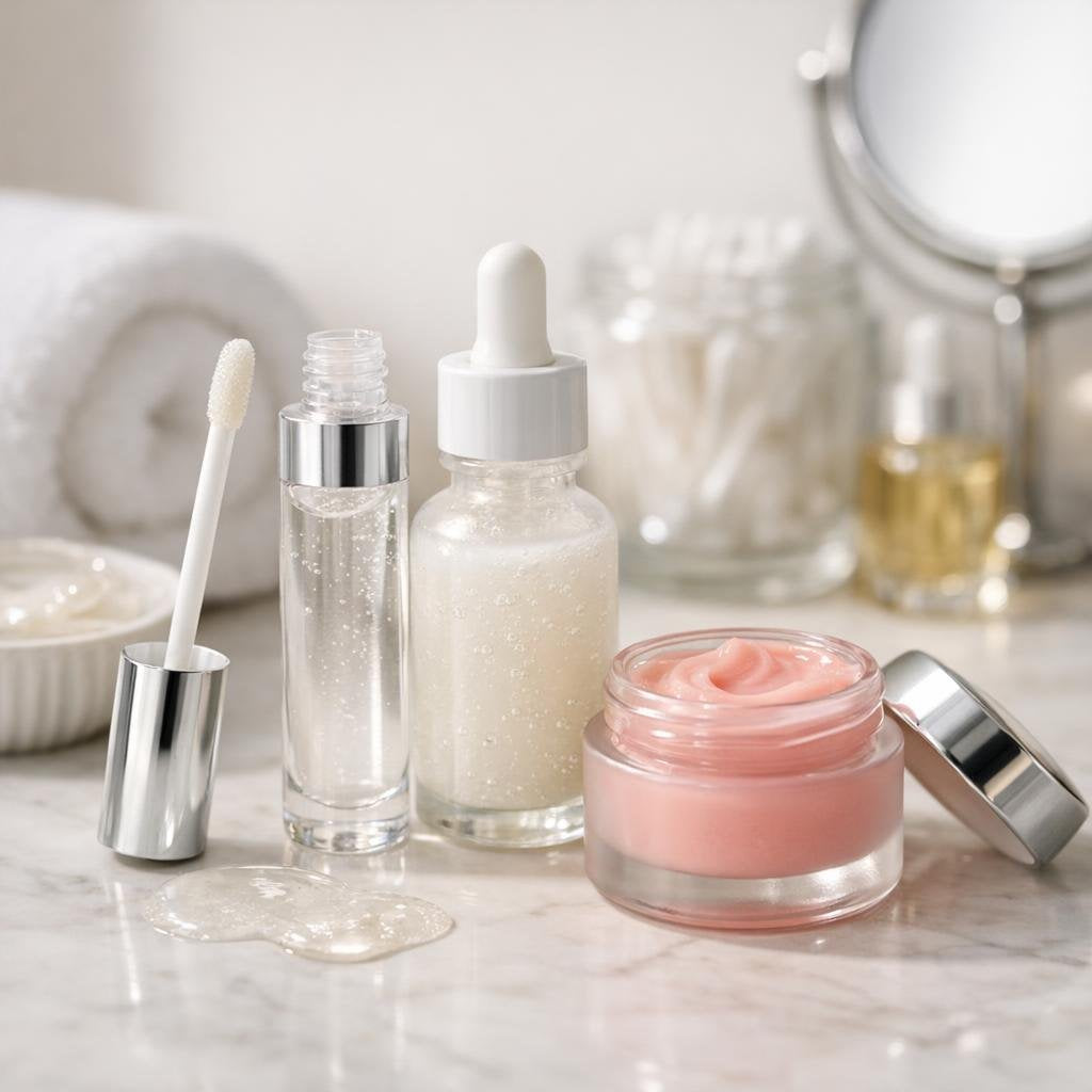 Lip plumping treatments with gloss, liner, and lip butter