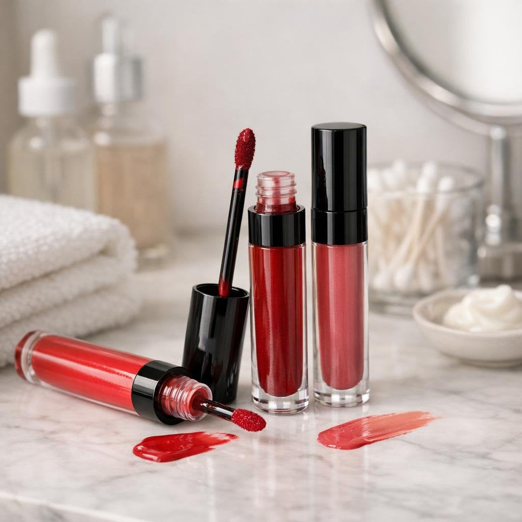 Long-wear lip stains in nude, rose, and berry shades