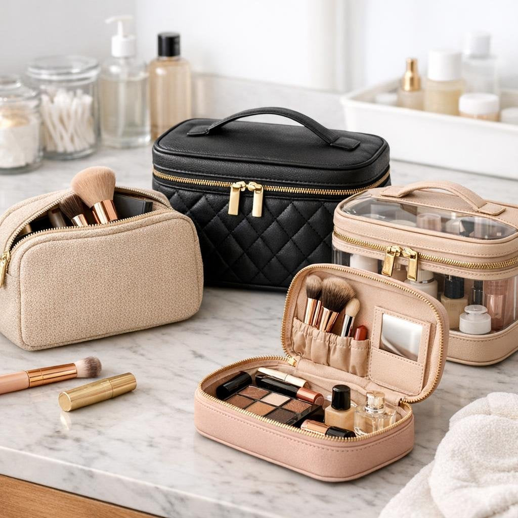 Makeup travel case with compartments for brushes and palettes