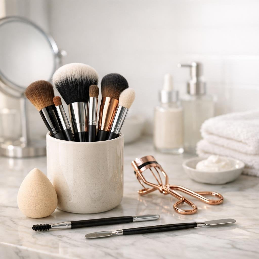 Makeup brushes and tools for face and eyes