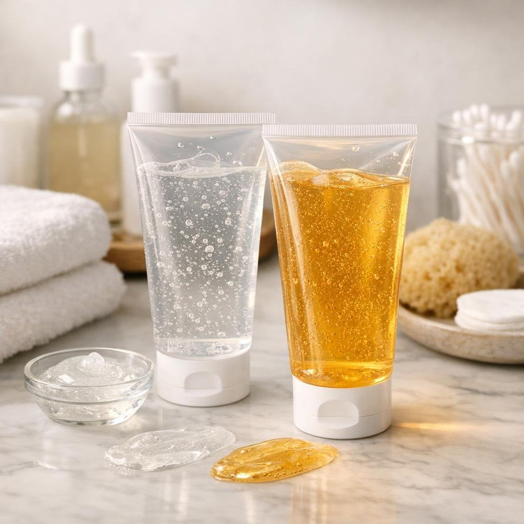 Makeup cleansing gel dissolving foundation, SPF, and mascara