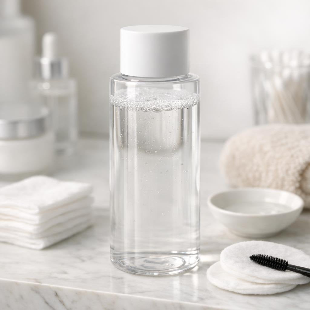 Micellar cleansing water bottles for gentle daily makeup removal