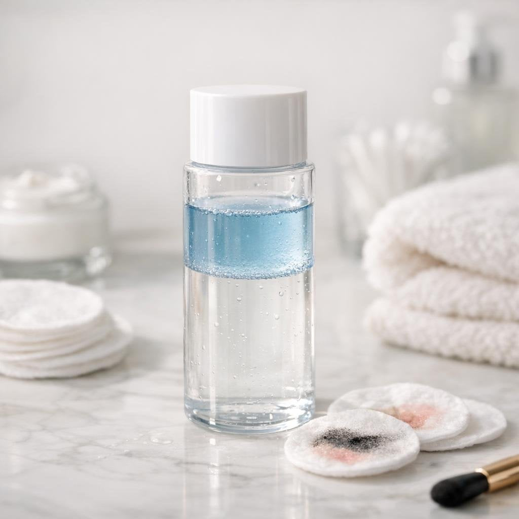 Makeup remover oils, micellar water, and wipes selection