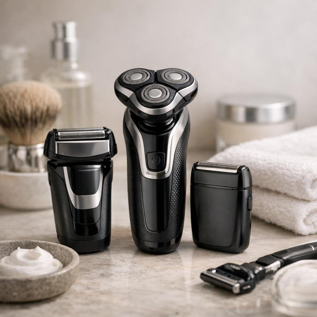 Men’s electric shavers featuring foil and rotary heads