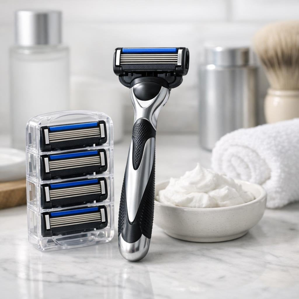 Men’s razor blade cartridges with compatible refill packs