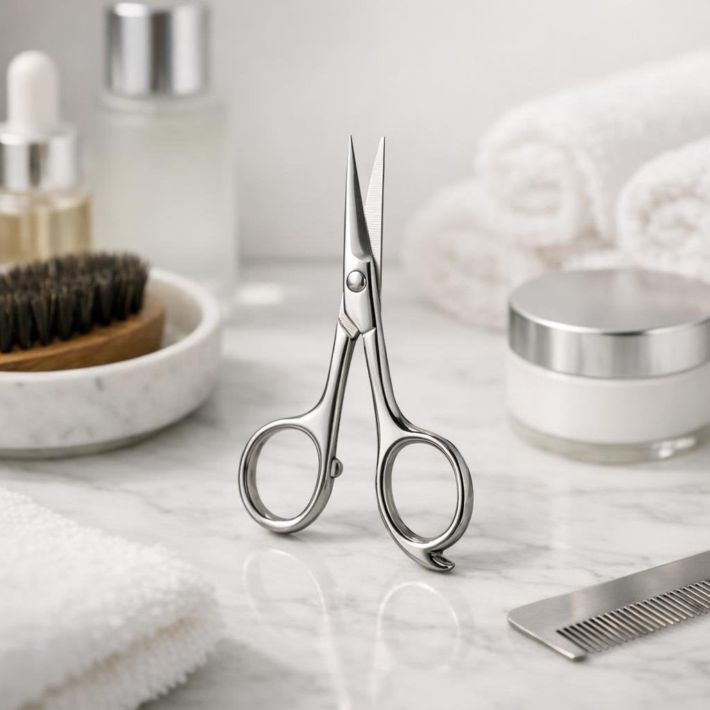 Precision mustache scissors for neat lip-line detailing
