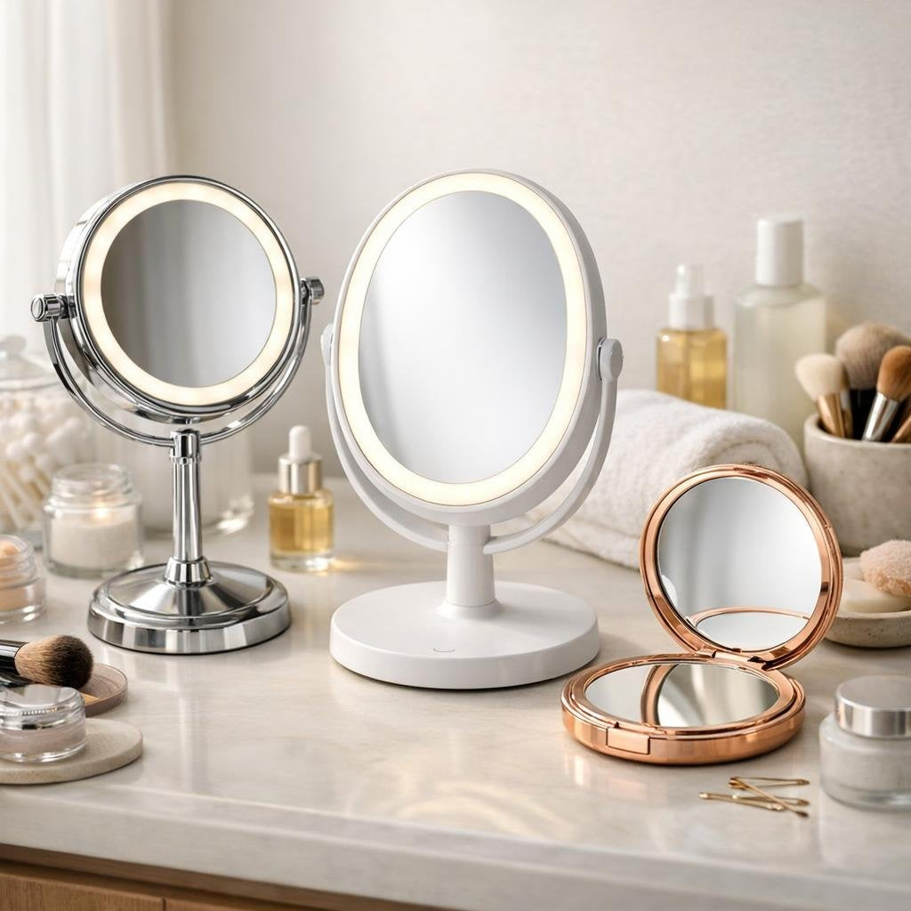 Personal makeup mirrors for vanity, travel, and grooming
