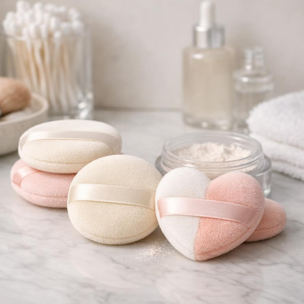 Soft powder puffs for smooth setting and touch-ups