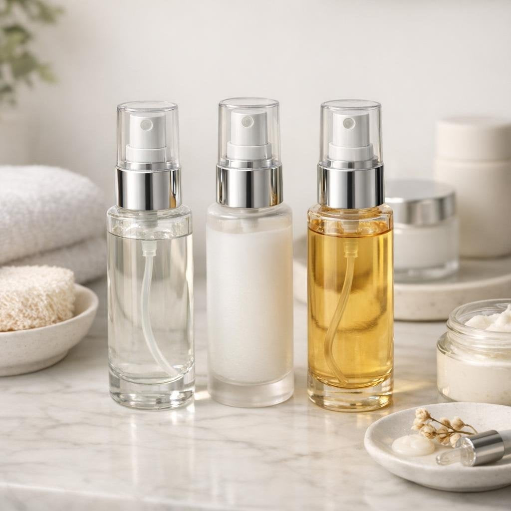 Refillable fine mist cosmetic spray bottles for travel